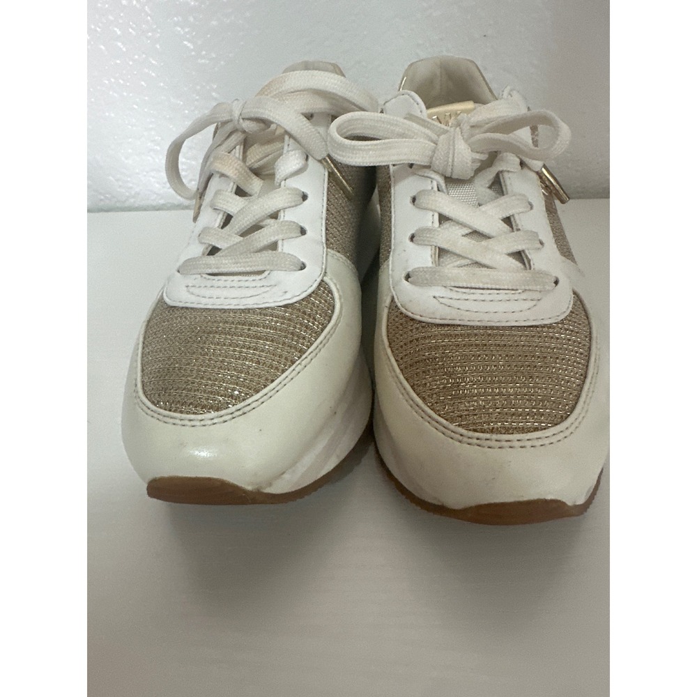 Michael Kors Sneakers Platform Gold Glitter Logo Lace Up Casual Shoes - Picture 7 of 9